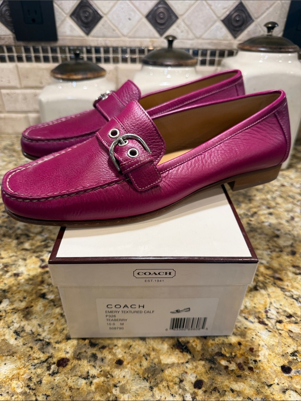 Coach Emery Teaberry color leather loafer